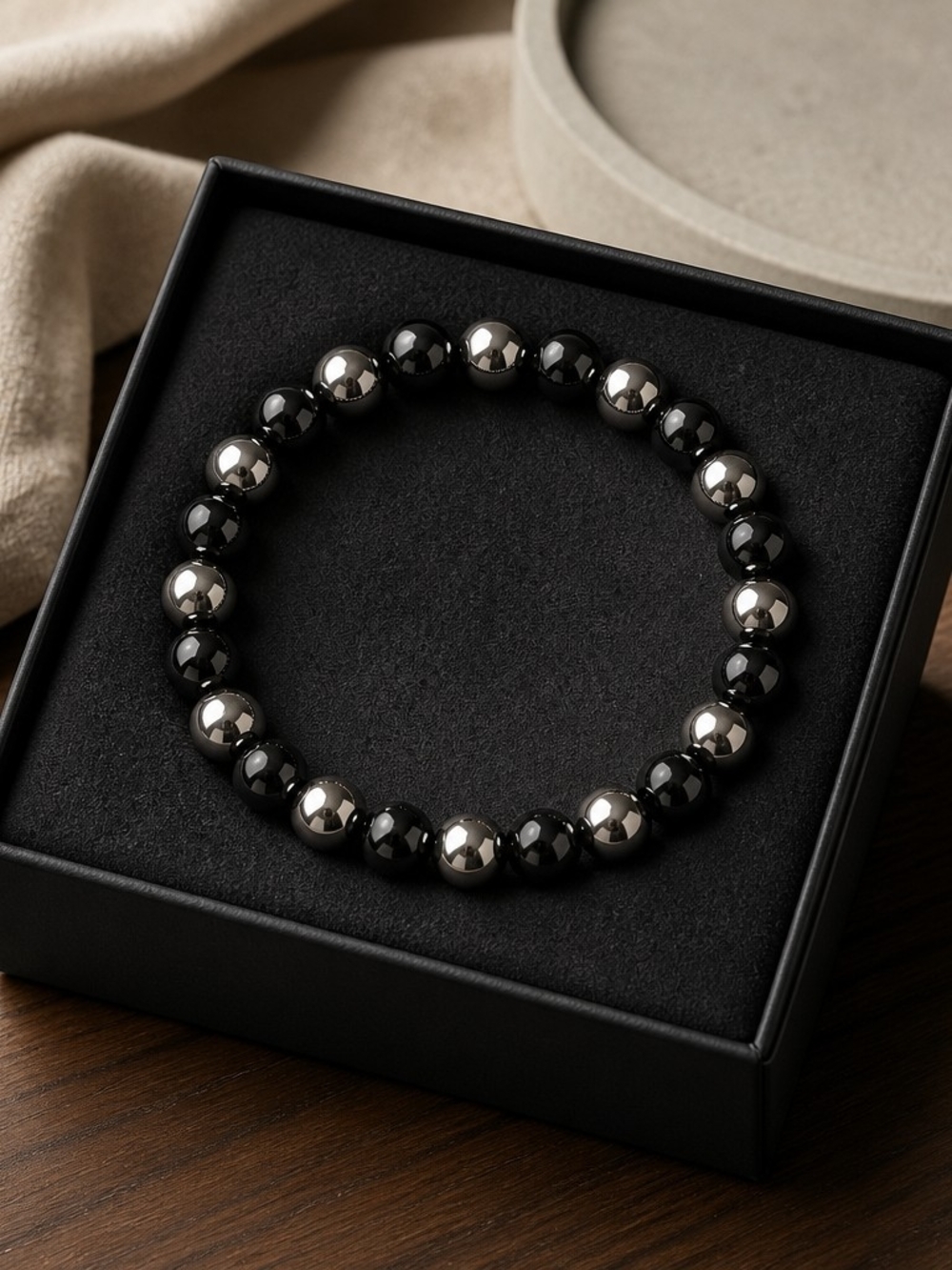 Black and Silver Beaded Bracelet
